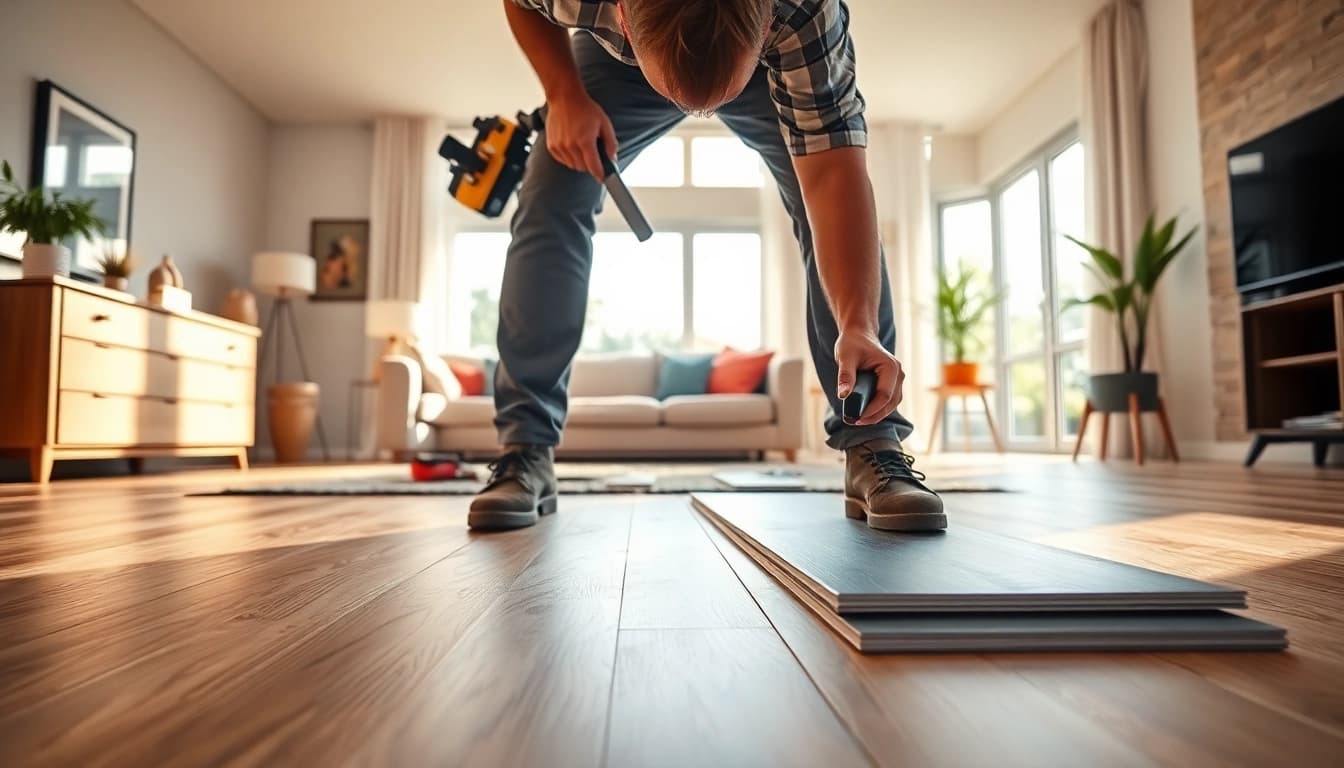 Installation of lvt flooring showcasing durability and style in a modern setting.