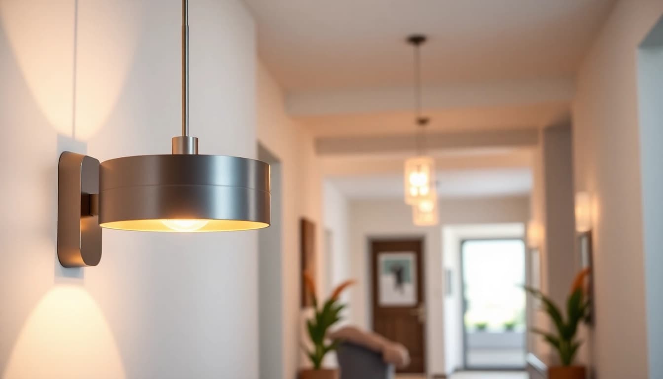 Highlight captivating hallway lighting fixtures enhancing a stylish home interior.