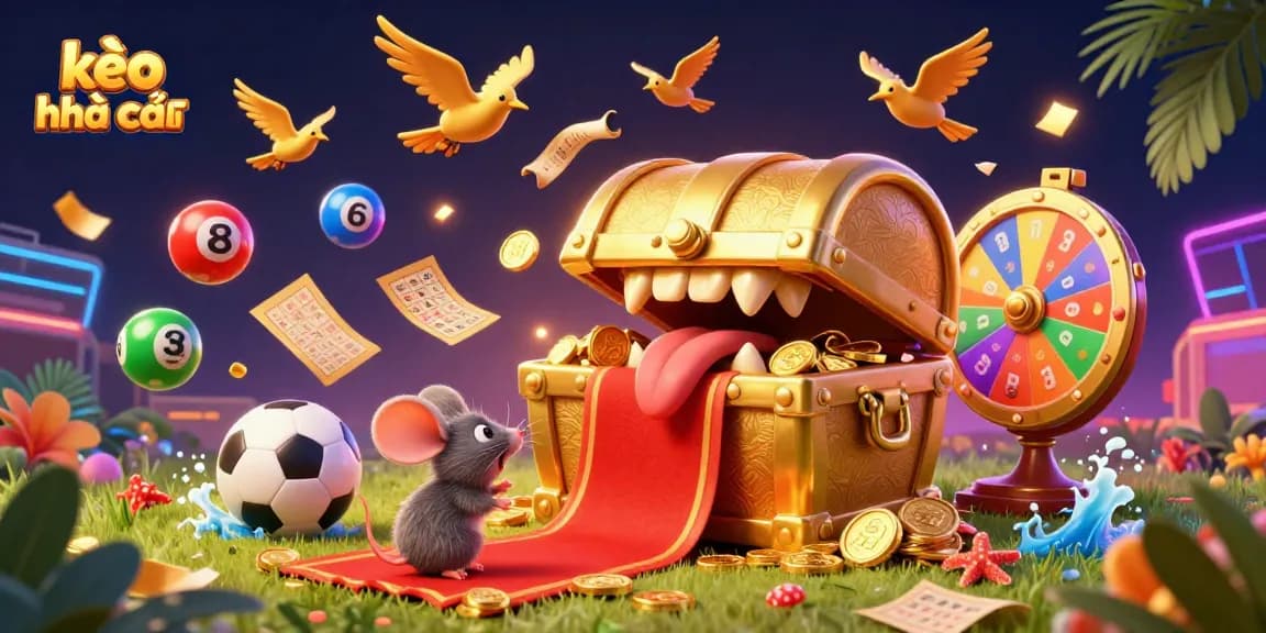 Engage with kèo nhà cái, showcasing dynamic sports betting elements in a vibrant 3D scene.