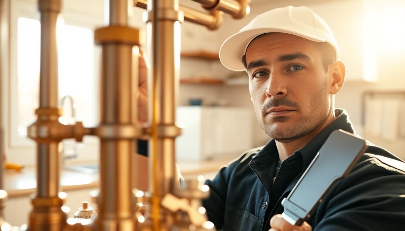Find a reliable plumber near me fixing pipes in a sunny kitchen