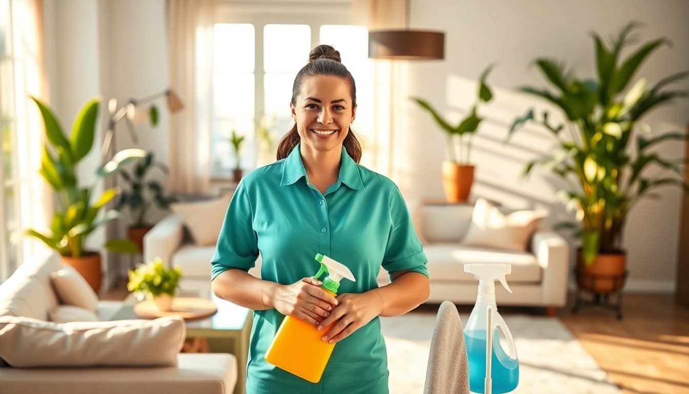 Efficient cleaning services near me provided by a professional team in a tidy, sunlit home.