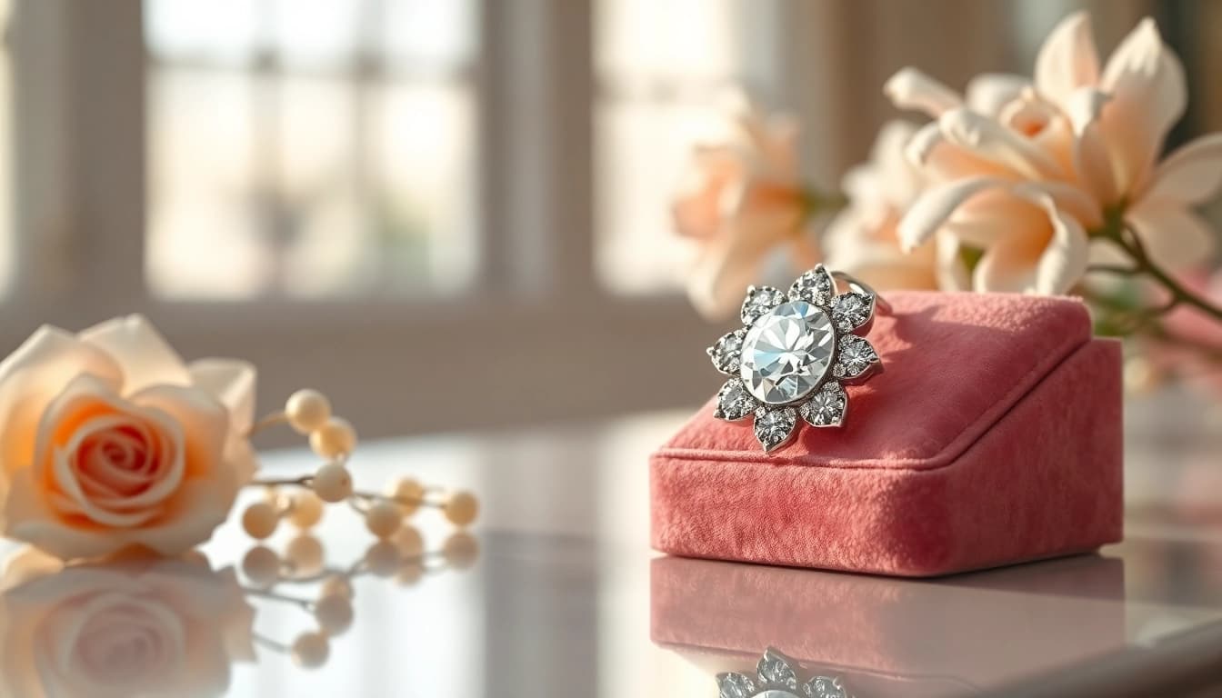 Showcase the elegant diamond nose pin radiating brilliance in a luxurious setting.
