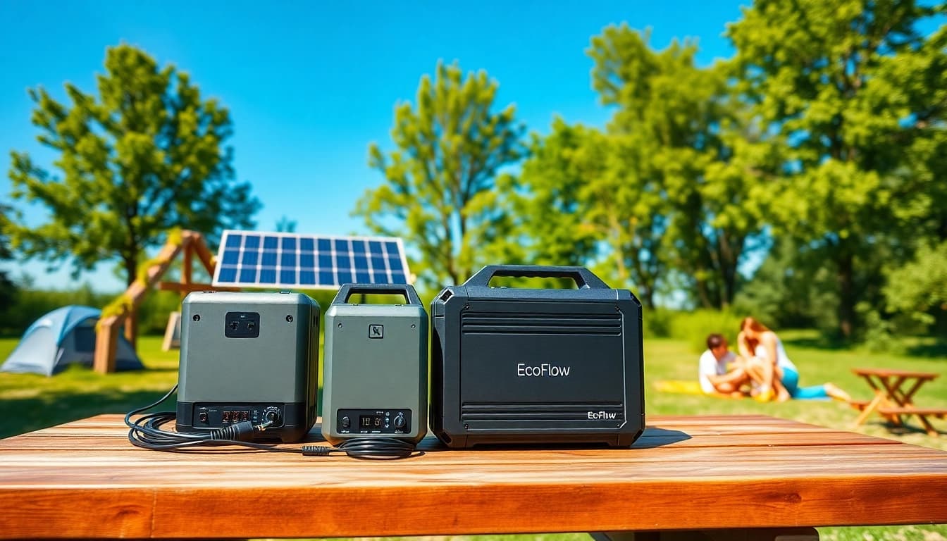 EcoFlow solar power generator showcased in a serene outdoor setting with vibrant colors.