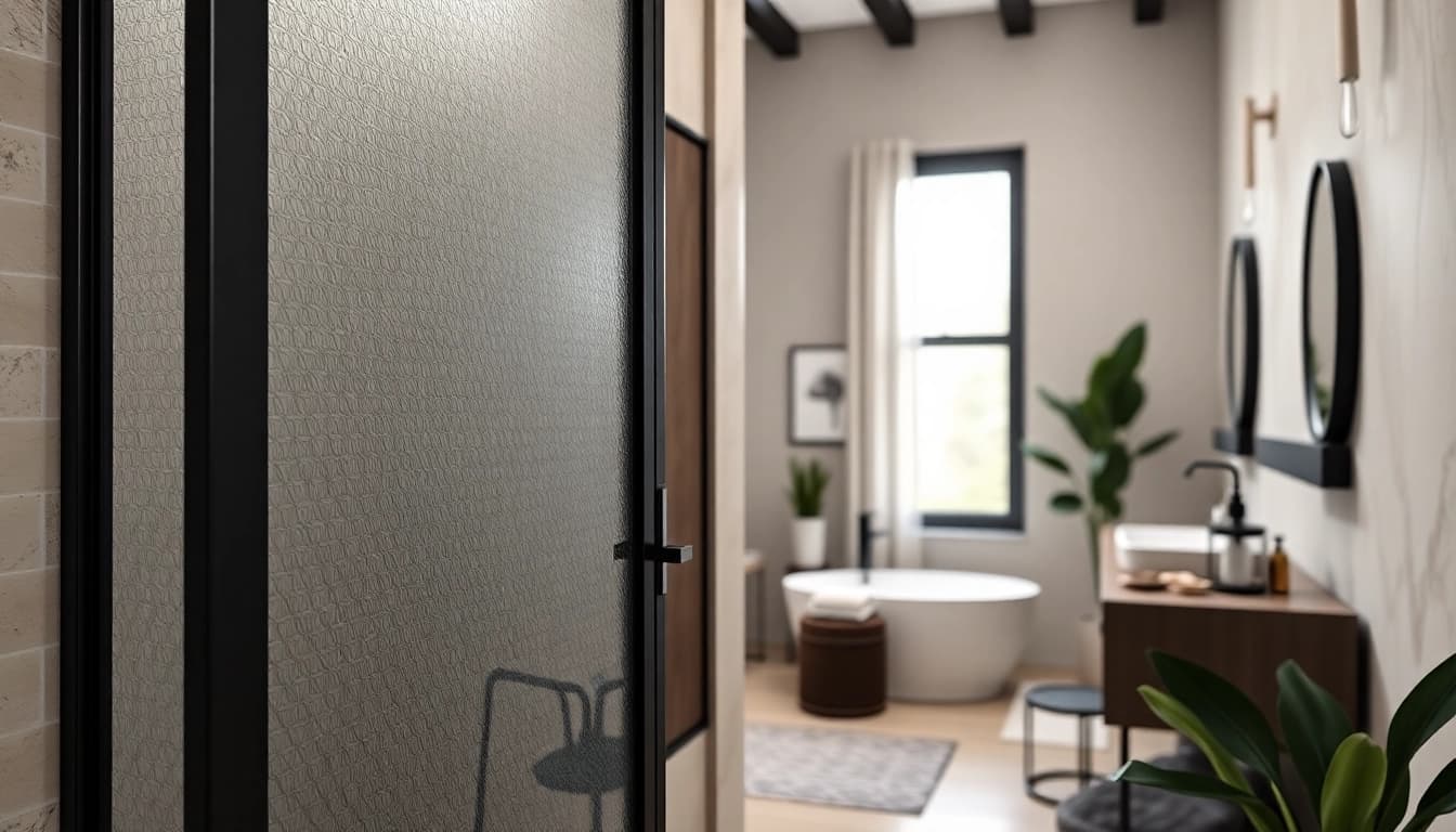Admire the elegance of black frame shower doors in a modern bathroom setting.