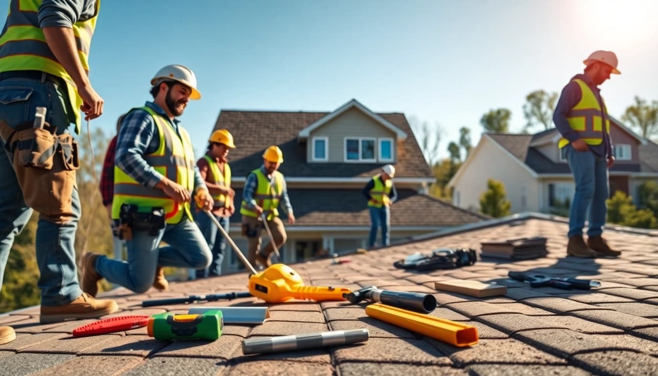 Roofing team installing a new roof in South Jersey, showcasing skilled craftsmanship and safety.