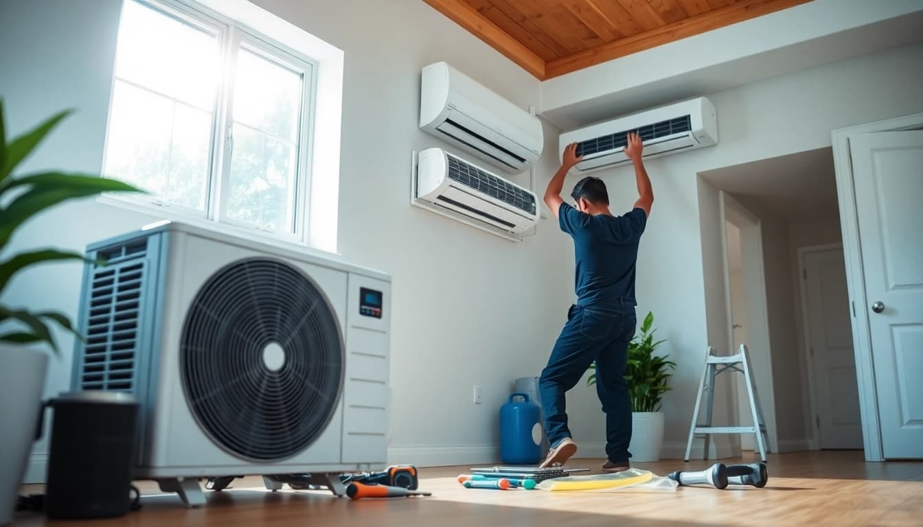 Install a mini split ac unit with precision in a sunlit home, highlighting comfort and efficiency.