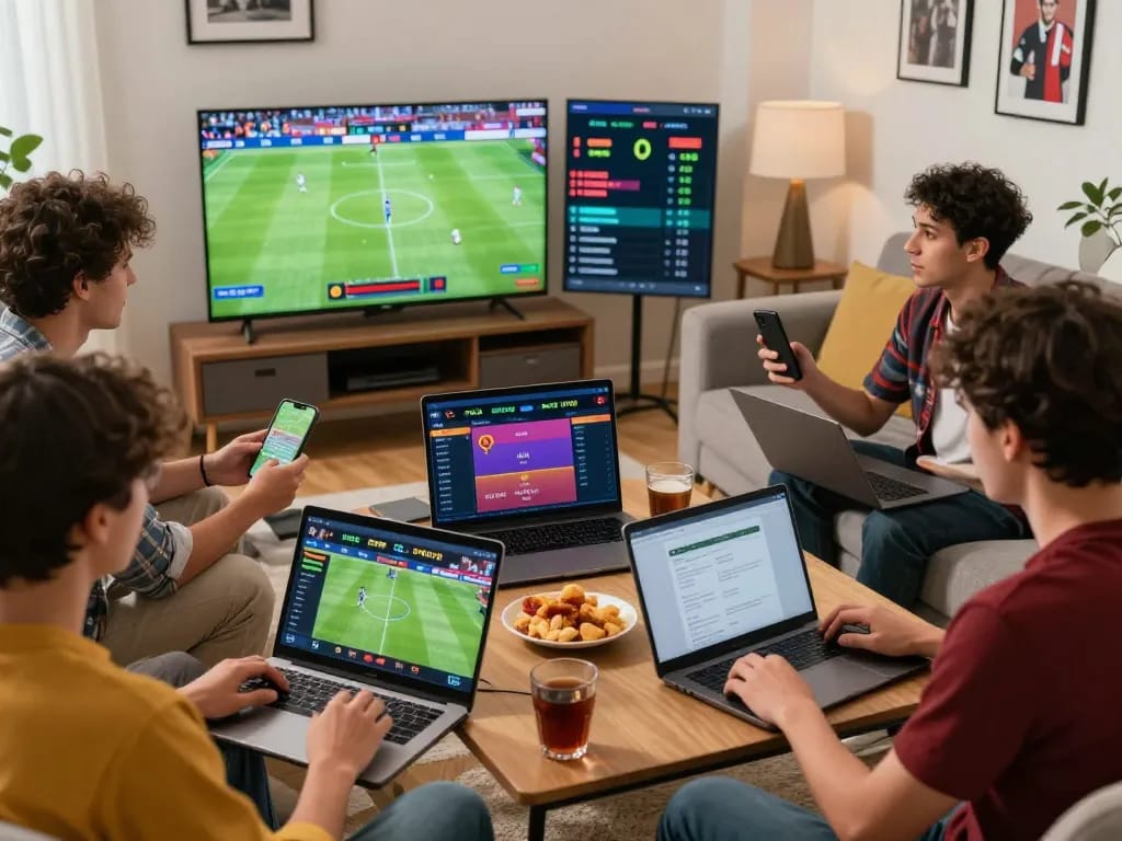 Exciting web cá cược bóng đá scene with fans engaging in online betting during a live match.