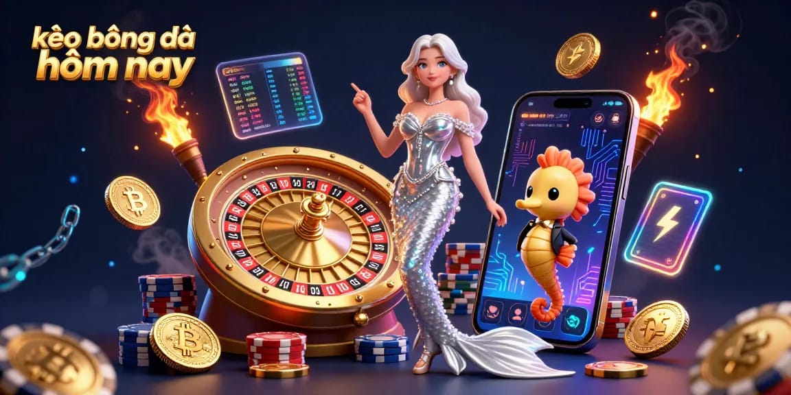 Bet on kèo bóng đá hôm nay with a stunning 3D scene of a glamorous woman and golden roulette.
