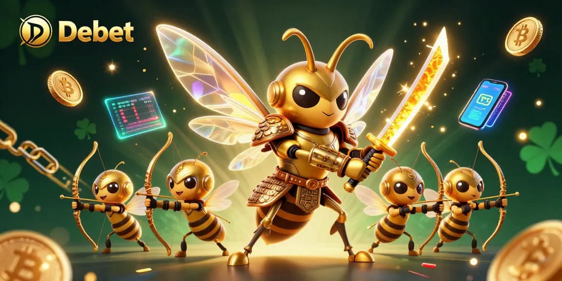Debet players exploring a vibrant online casino with exciting crypto-themed visuals and game elements.