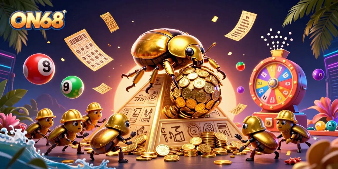 Experience the thrill of gaming with ON68, featuring a dynamic golden beetle scene!