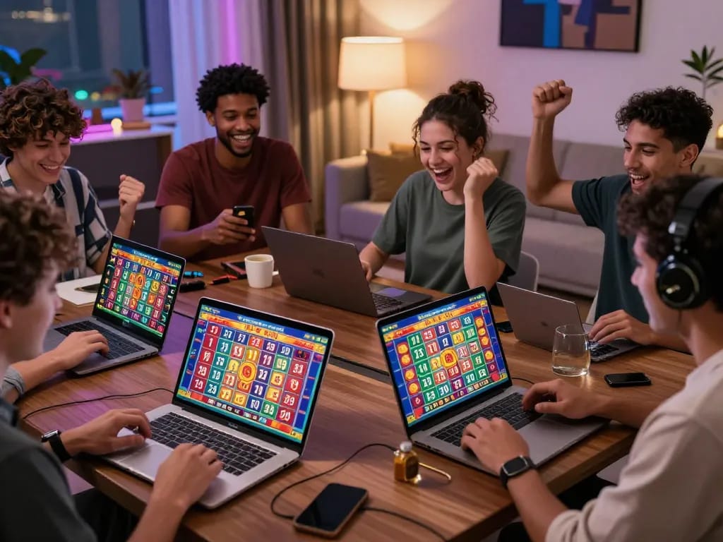 Exciting online lottery gameplay at significance.uk.com with diverse players celebrating wins in a vibrant setting.