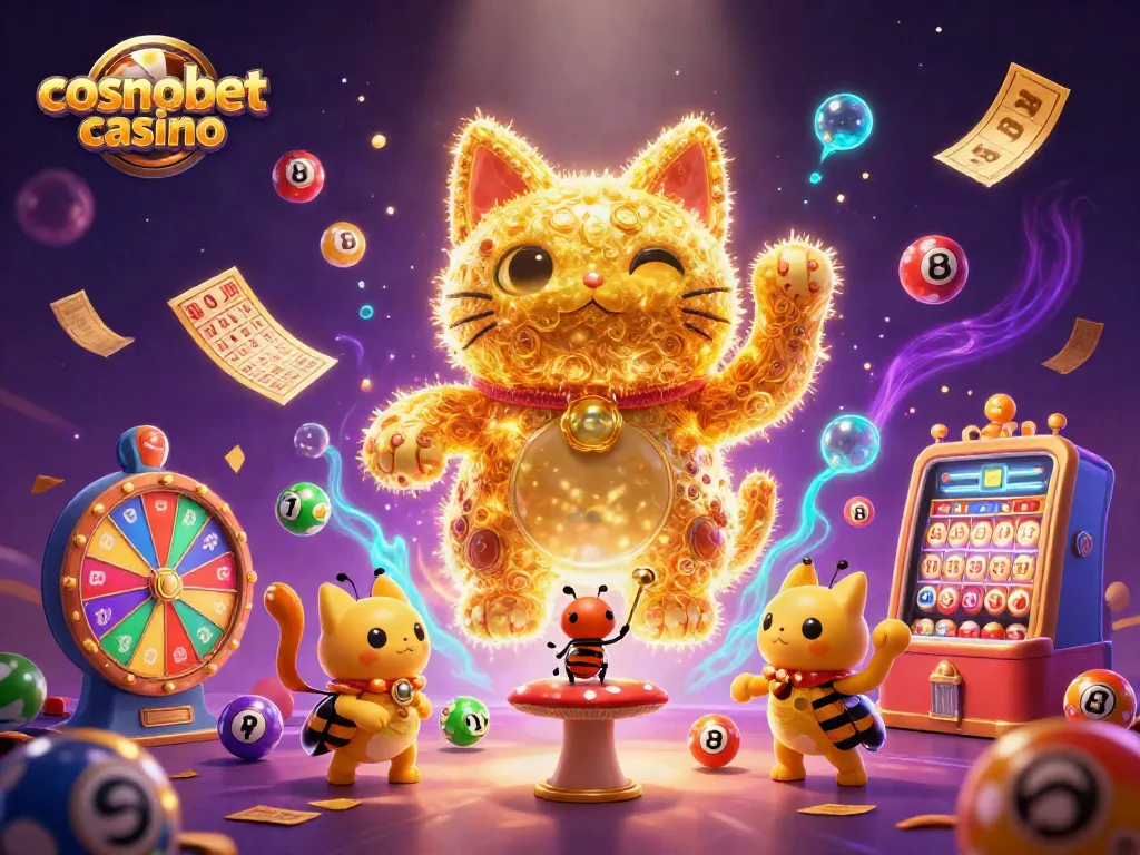 Play exciting games at cosmobet casino with vibrant visuals and winning symbols in a dynamic scene
