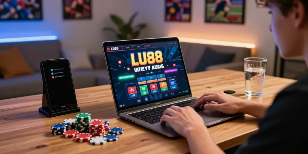 Exciting player engaging with online gambling at https://lu88.vote/ in a modern gaming setup.