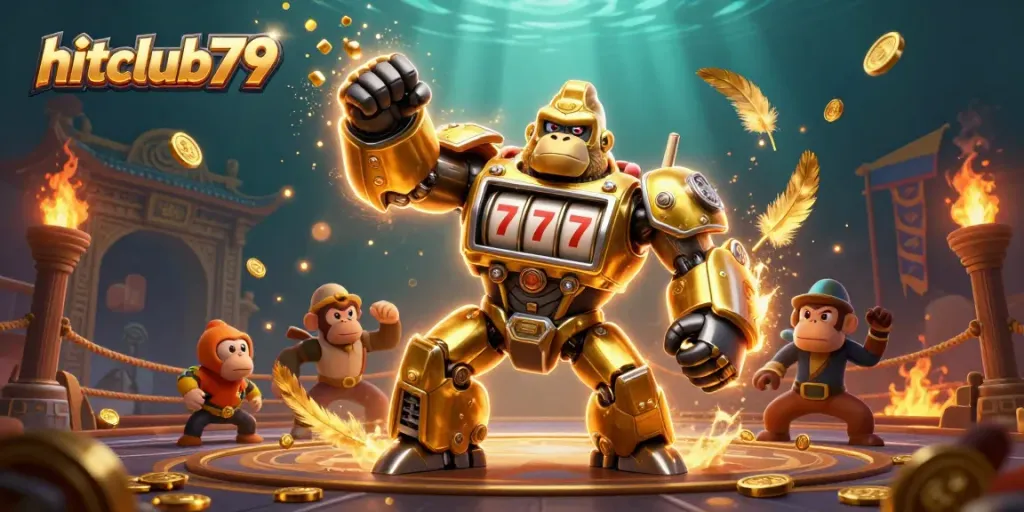 Engage in exhilarating action with hitclub79's dynamic 3D illustration featuring a golden gorilla mech.