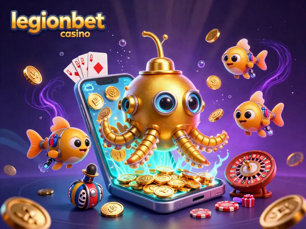 Experience excitement at legionbet casino with a golden kraken submarine and thrilling slot games!