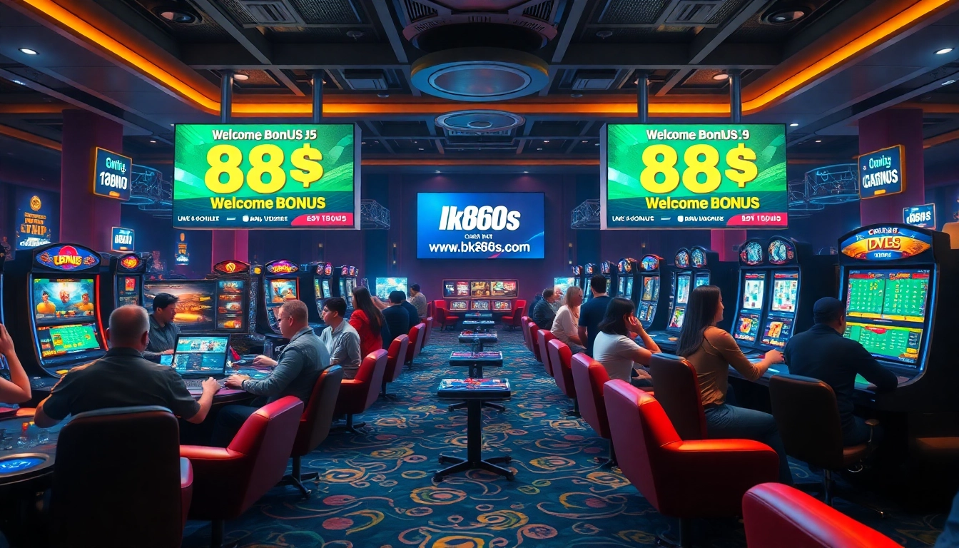 The lively gaming atmosphere of bk860s.com with players enjoying casino games and sports betting promotions.