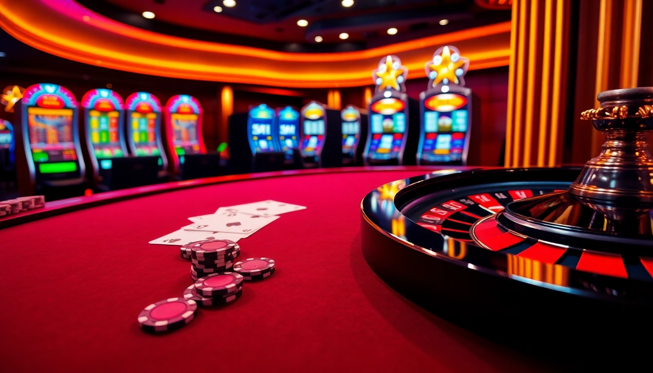 Experience the thrill of online gaming at rikvip.gb.net with vibrant casino visuals of tables and slots.