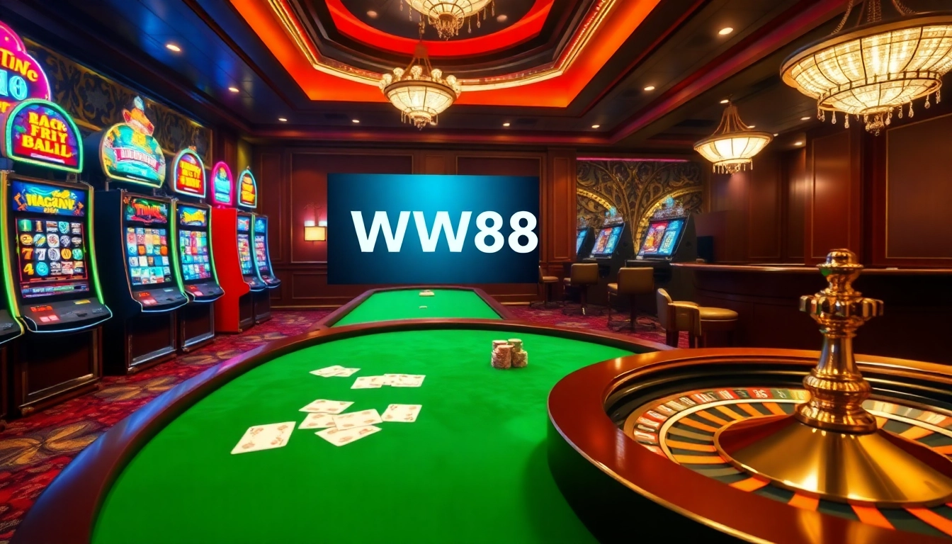 Experience the excitement of gambling on Trang chủ WW88 with vibrant slot machines and poker tables.
