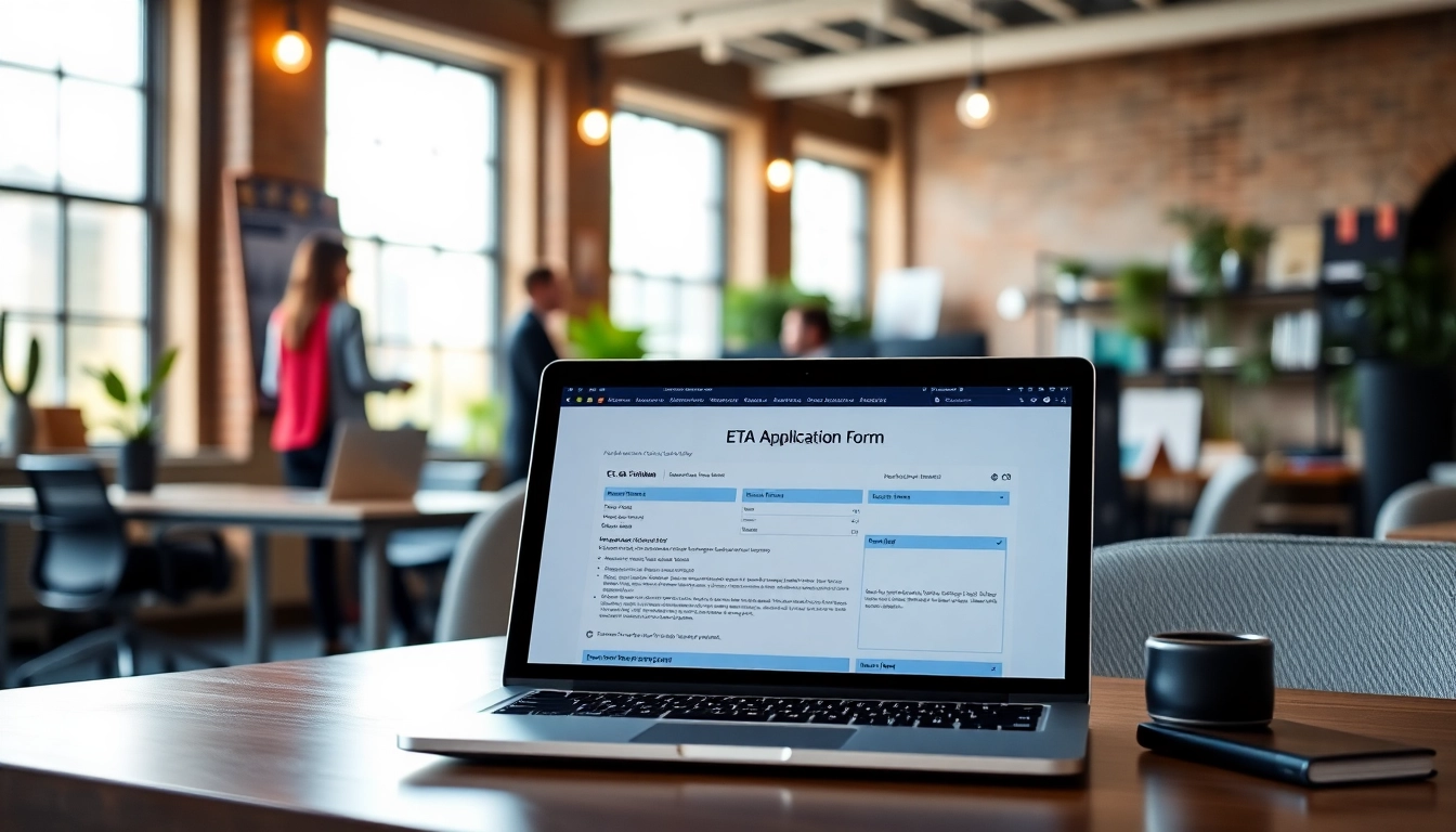 Submitting the eta uk application form with a professional consultant at a bright office setting.