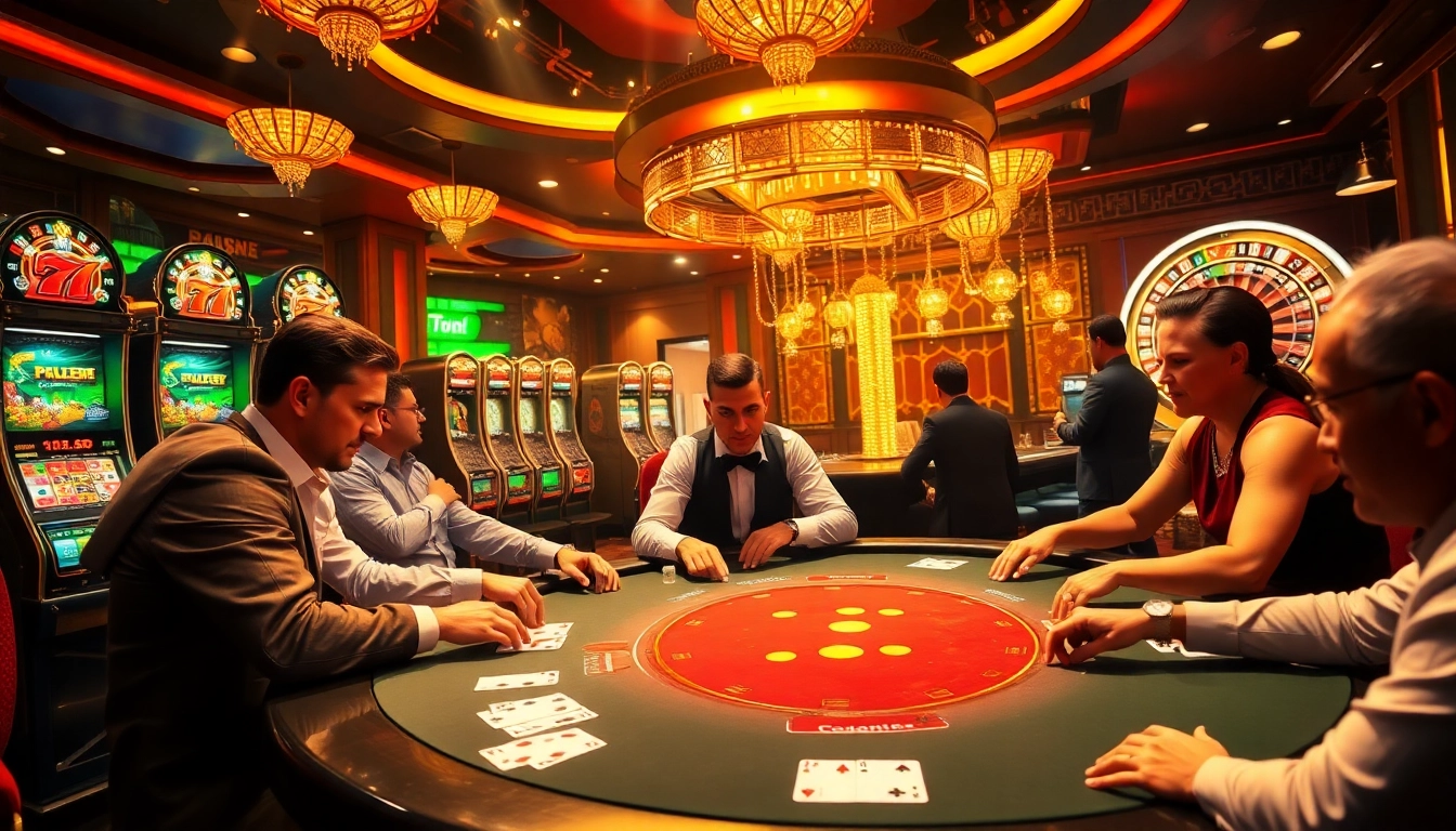 Experience the thrill of mm88 com with a vibrant casino scene showcasing poker, roulette, and exciting gaming action.