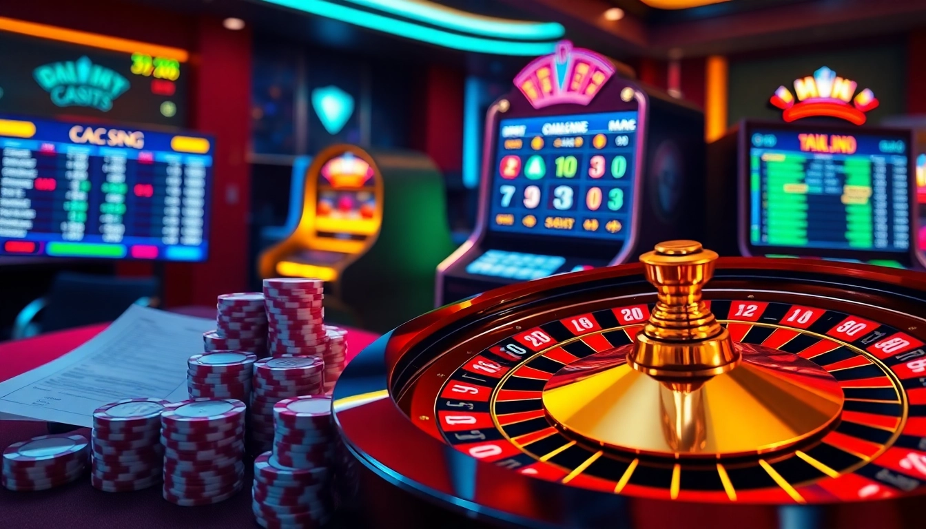 Experience the thrill of gaming at https://f168.news/ with an exciting online casino scene featuring roulette and poker chips.