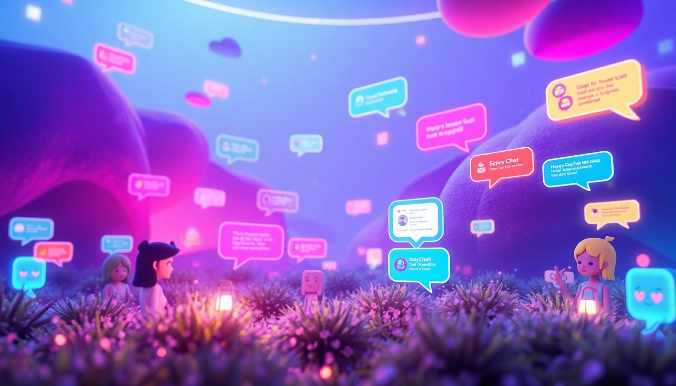 Dynamic representation of nsfw chat ai platforms with colorful avatars and chat bubbles.