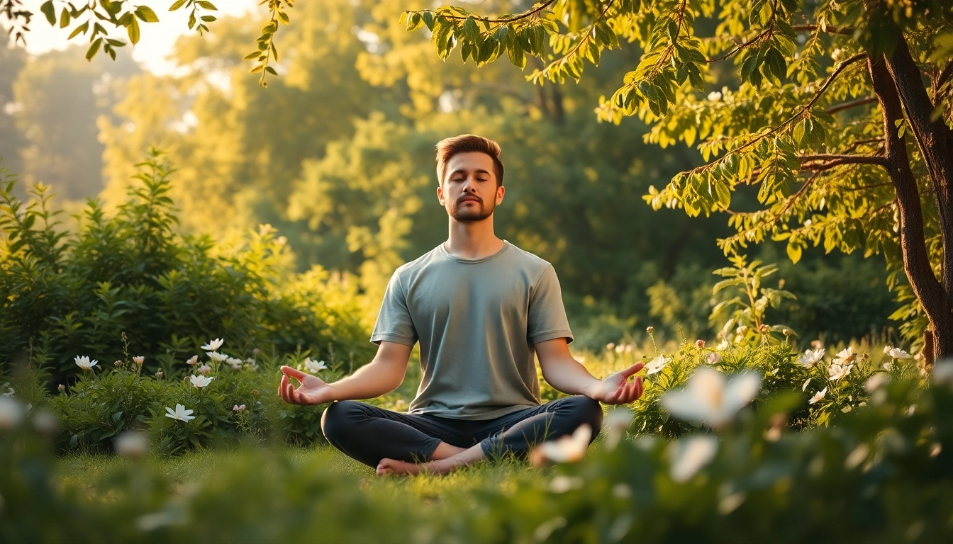 Practicing mental wellness through serene meditation in a lush natural environment.