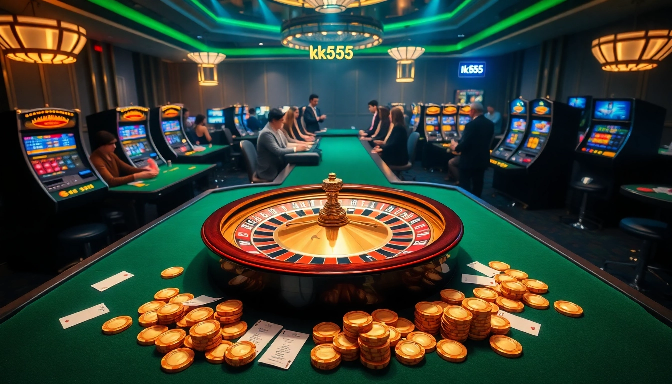 Players enjoying exciting games and betting at a luxurious casino featuring kk555 elements.