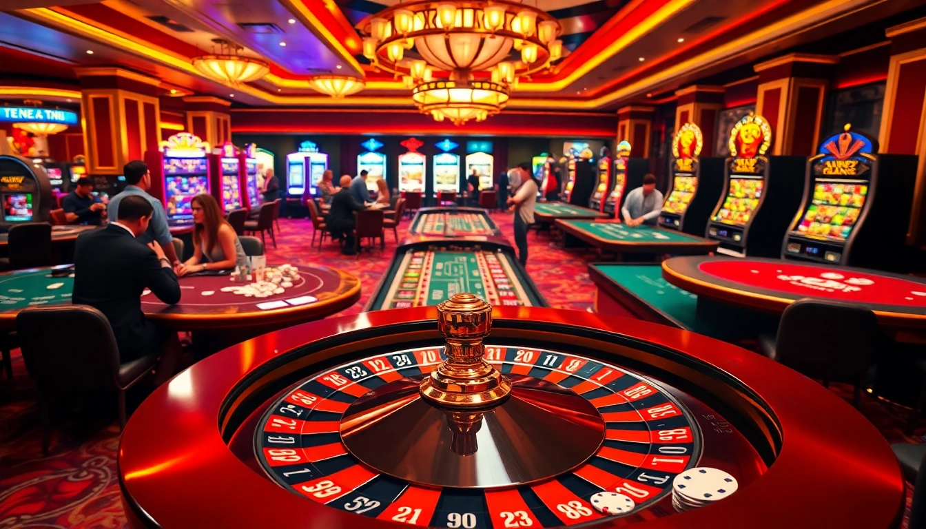 Experience the excitement of lc88vip with vibrant casino activities featuring roulette, poker, and colorful slot machines.