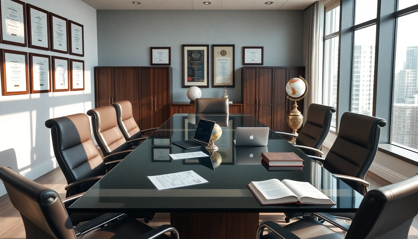 A modern law firm in the US specializing in immigration and business law, showcasing a professional office environment in Miami.