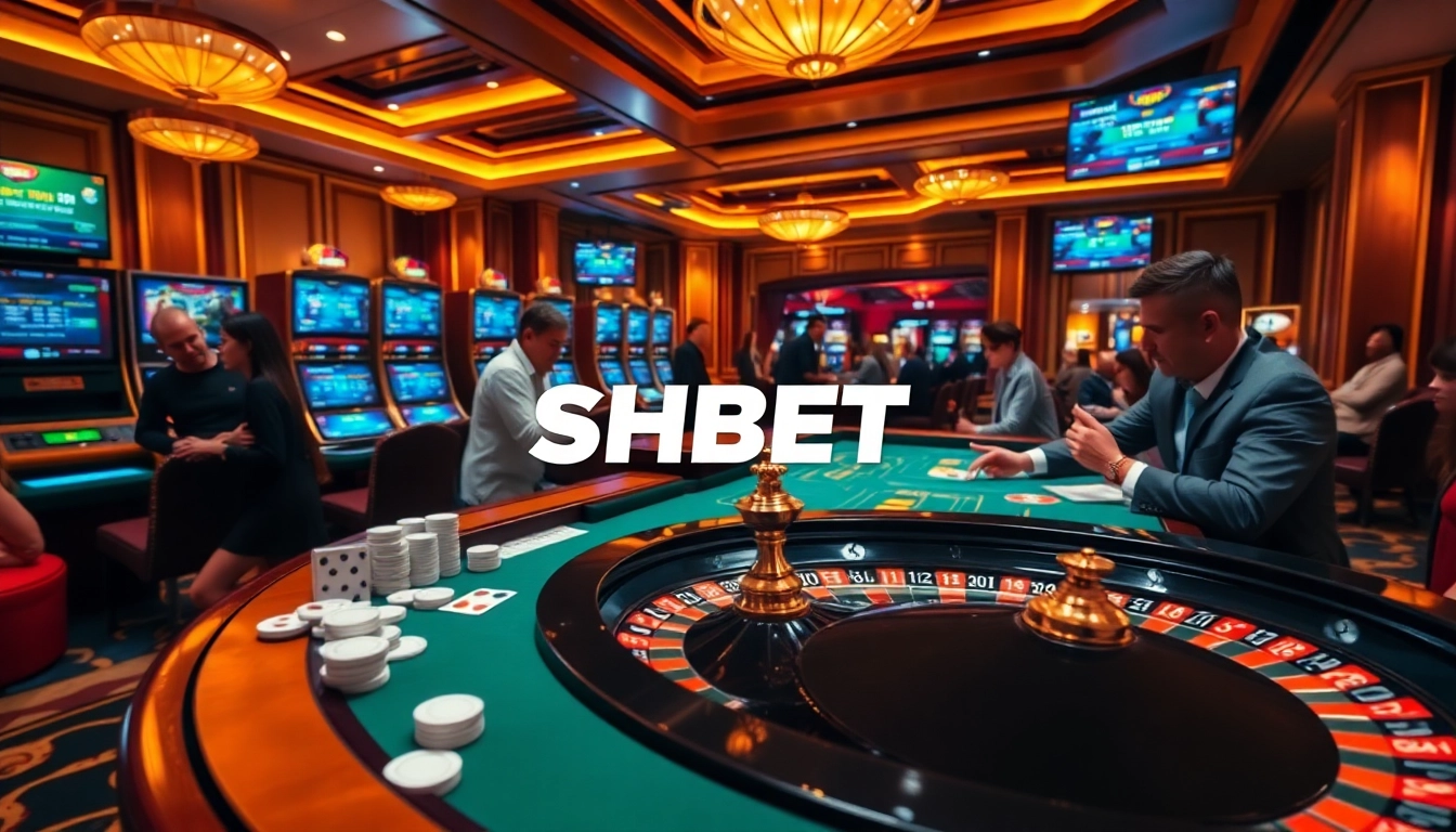 Engaging players enjoying a thrilling game at SHBET casino with vibrant ambiance.