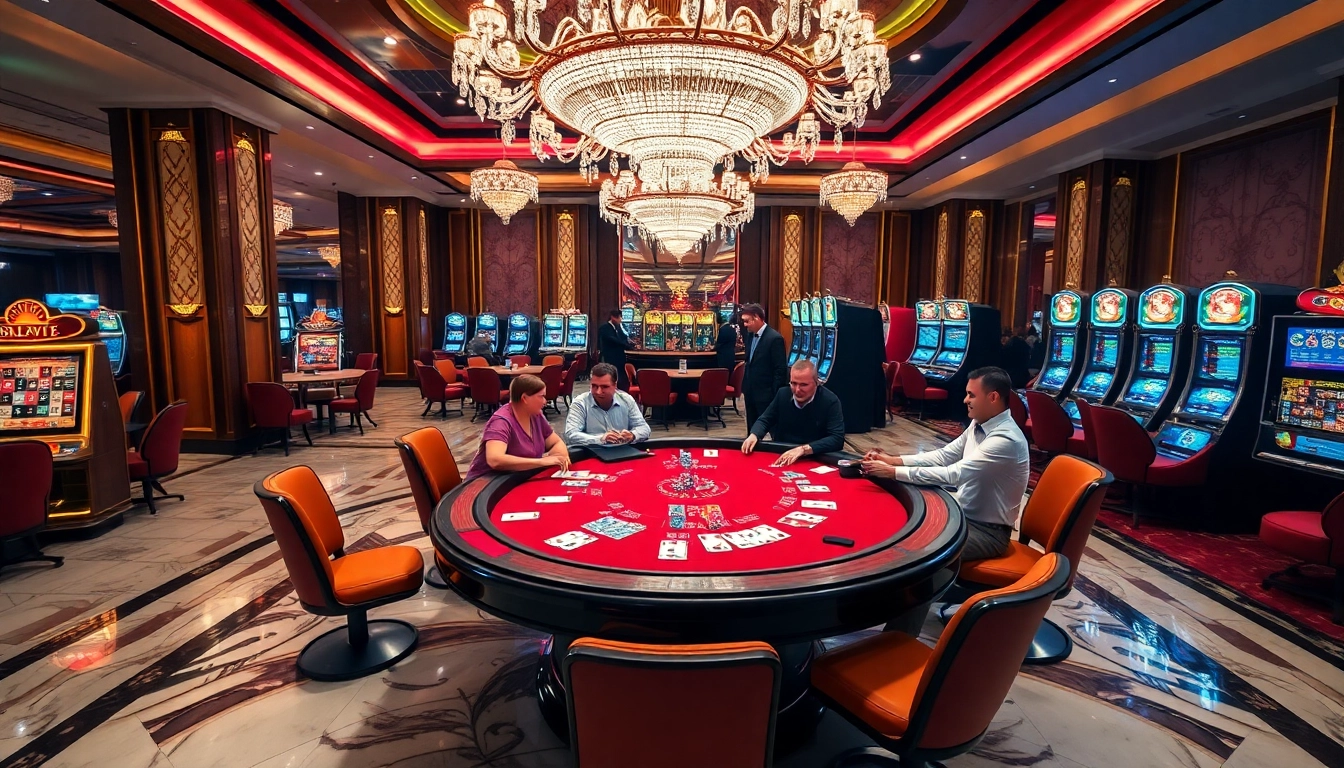 Experience the thrill of betting at 68VIP casino, featuring lively poker tables and vibrant slot machines.