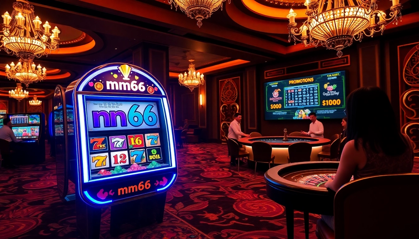 Players engaging with the mm66 slot machine in a luxurious casino setting.