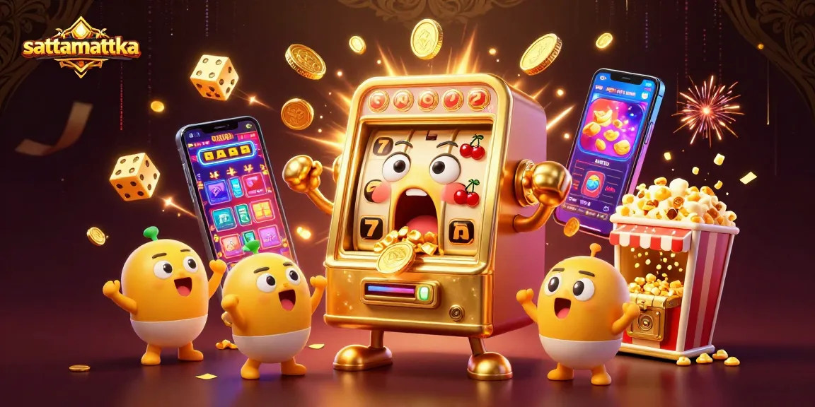 Experience thrilling SattaMatka action as a golden slot machine wins big, showcasing vibrant casino elements.