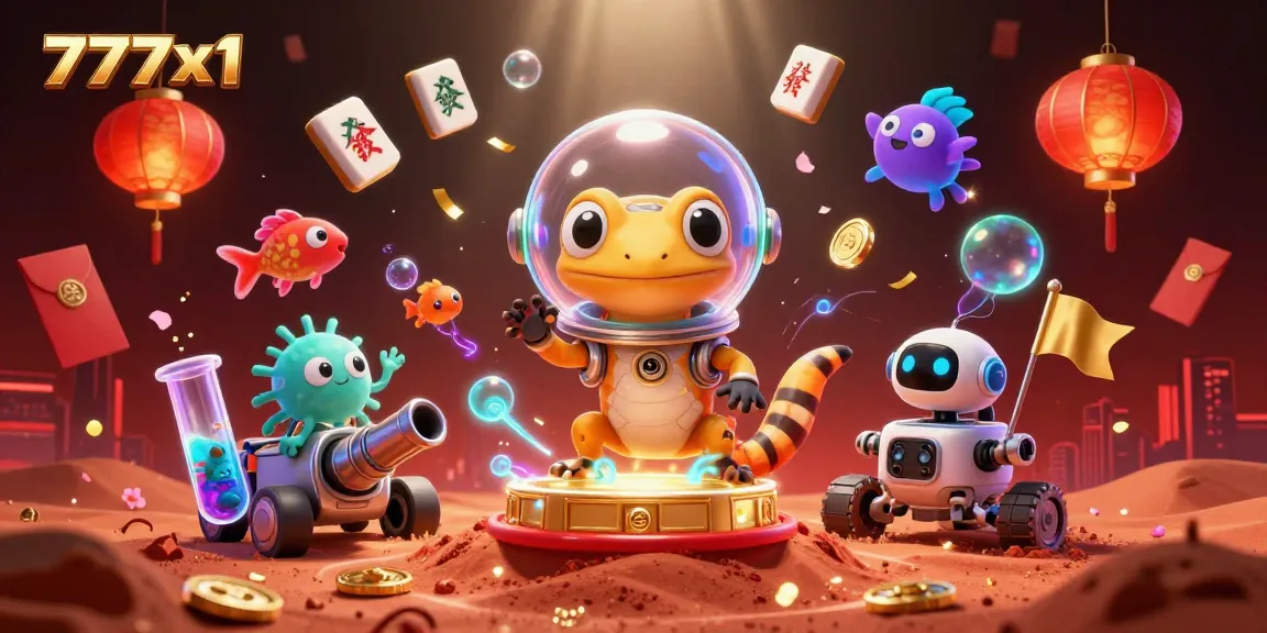Experience the excitement of 777x1 with a Martian gecko in a retro space suit at a golden casino