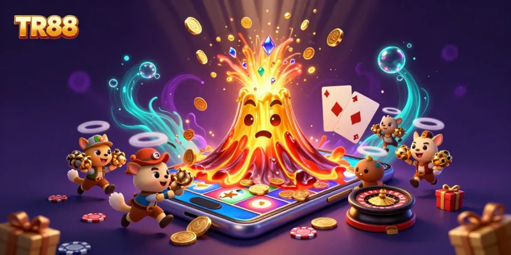 Engage in exhilarating games at TR88 as charming explorer animals race away with treasure amid a golden volcano.
